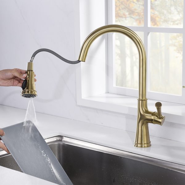Single Handle 1 Hole Pull-Down Kitchen Faucet in Satin Gold – Model# KSK1129SG