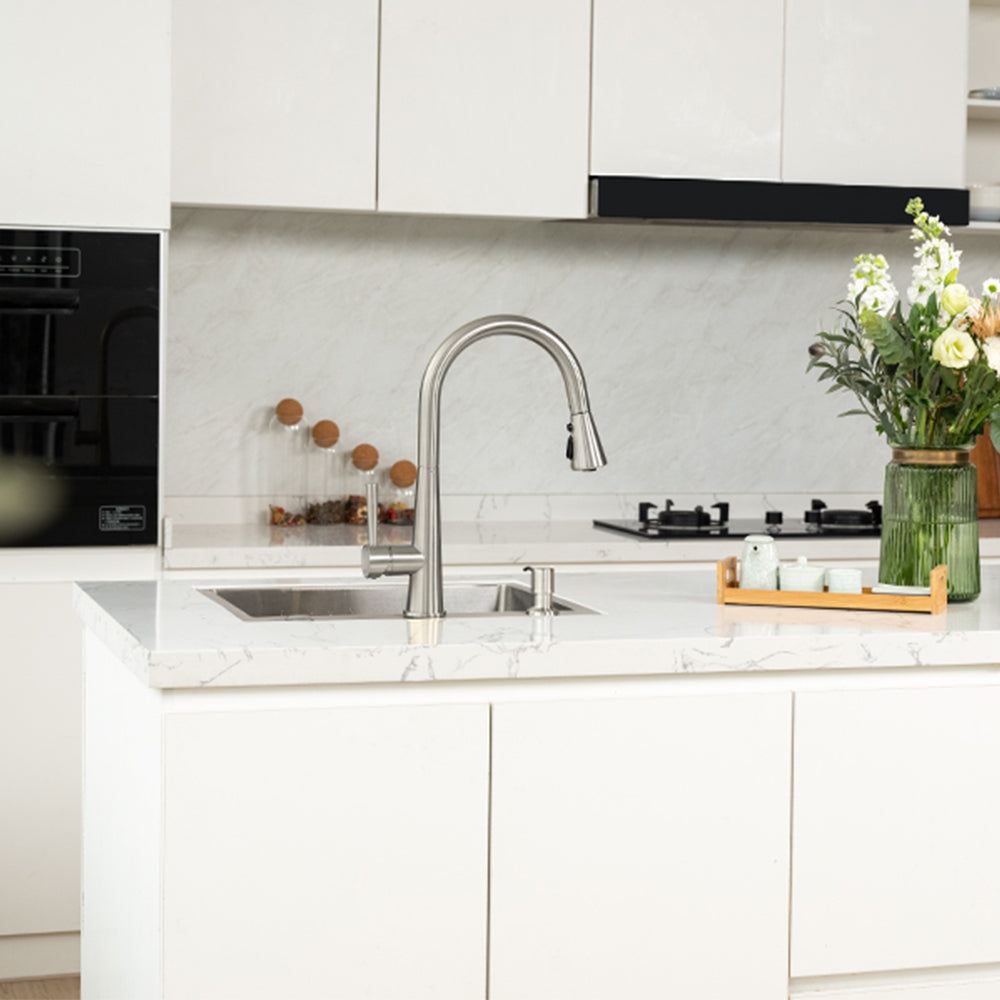 Single Handle Pull-Down 1 Hole Kitchen Faucet in Brushed Nickel Model# KSK1123BN