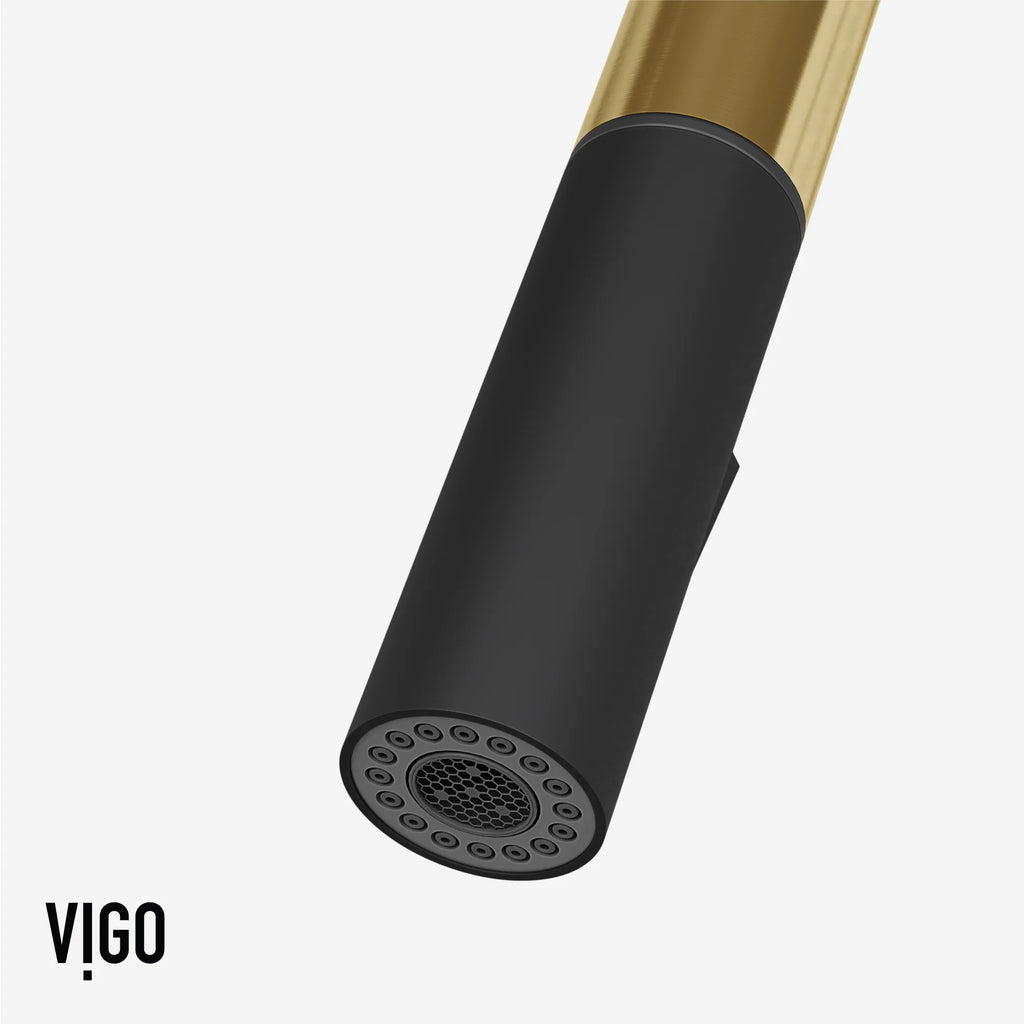 VIGO - Greenwich 18 in. Single Handle Pull-Down Kitchen Faucet In Primary Matte Brushed Gold/Matte Black Finish Model# VG02029SMBMGG