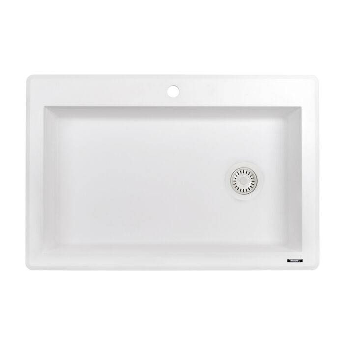 epiGranite Model: RVG1033WH Ruvati 33 x 22 inch epiGranite Drop-in Topmount Granite Composite Quartz Single Bowl Kitchen Sink – Arctic White Matte – RVG1033WH