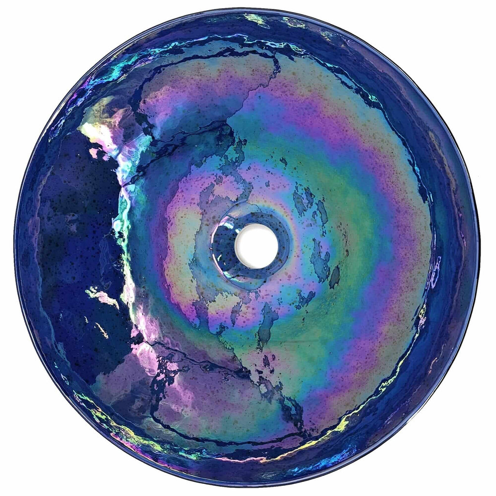 Murano Model: RVB3044 Ruvati 16 inch Murano Glass Art Vessel Circle Decorative Pattern Bathroom Sink – Celestial Blue – RVB3044