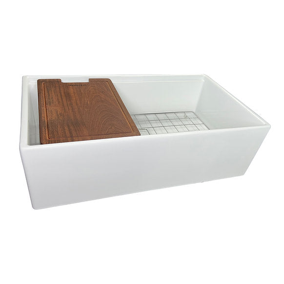 Nantucket Sinks - 33" Fireclay Reversible Workstation Farmhouse Fireclay Sink with Included Accessories Model# T-PS33W