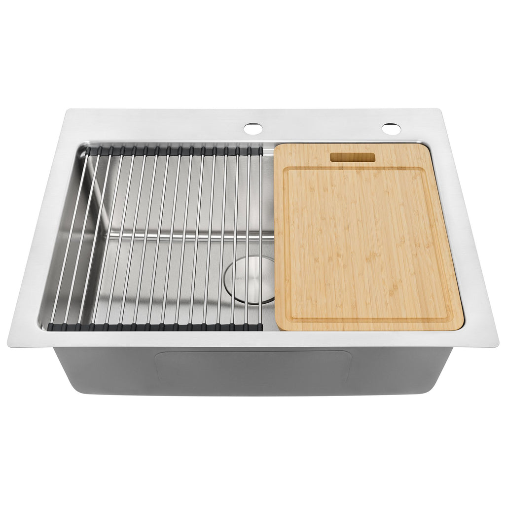 Ruvati 28 x 22 inch Drop-in Topmount Workstation Kitchen Sink 16 Gauge Stainless Steel Single Bowl – RVM5228