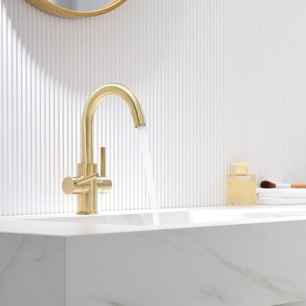 Oakland Two Handles Bathroom Sink Faucet with Pop Up Drain in Satin Gold Model#KSB1217SG