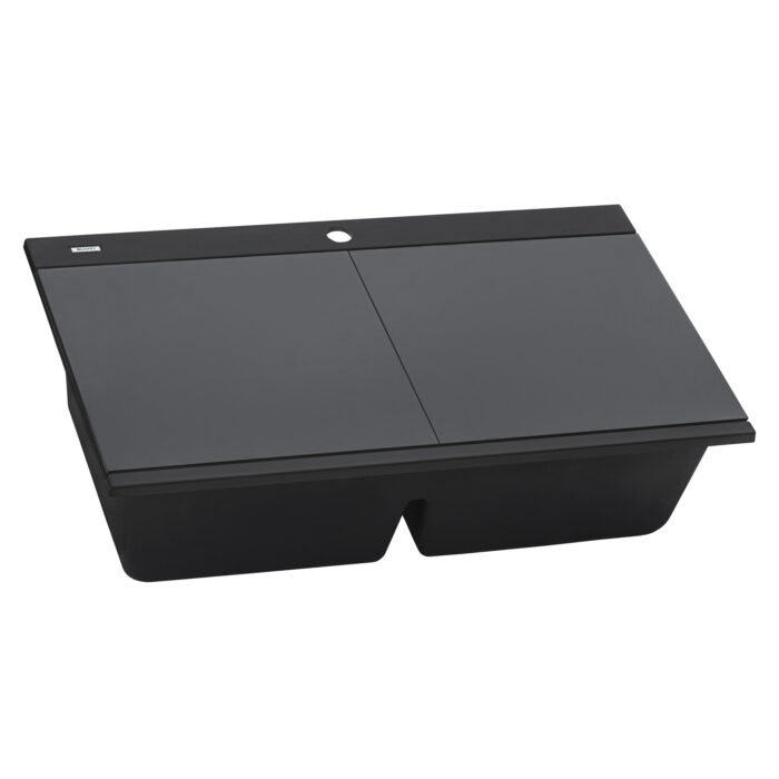 epiGranite Model: RVG1350BK Ruvati 34 inch epiGranite Drop-in Topmount Workstation Ledge Granite Composite Quartz Kitchen Sink – Midnight Black – RVG1350BK