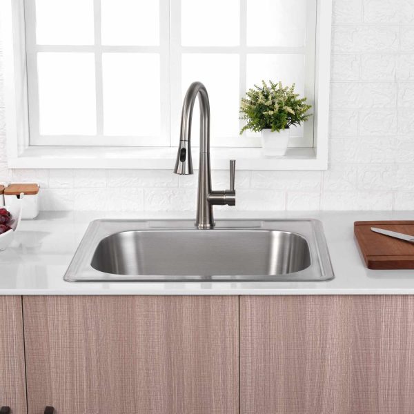 Oakland 25″x22″x8″ Drop-In Top Mount Stainless Steel Single Bowl Kitchen Sink 1 Hole Model# KST25228B-1