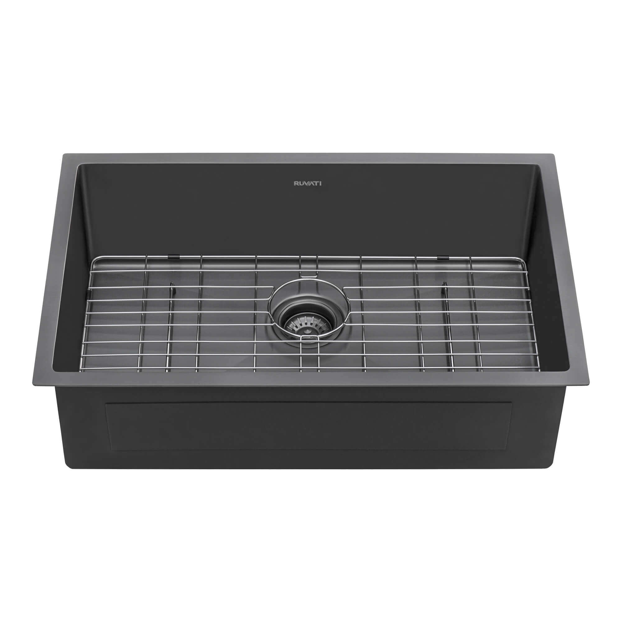 Terraza Ruvati 27" Undermount Gunmetal Black Stainless Steel Kitchen Sink 16 Gauge Single Bowl – Model# RVH6127BL