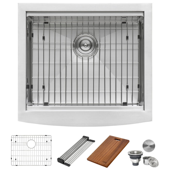 Verona Ruvati 24-inch Apron-front Workstation Farmhouse Kitchen Sink 16 Gauge Stainless Steel Single Bowl – Model # RVH9020