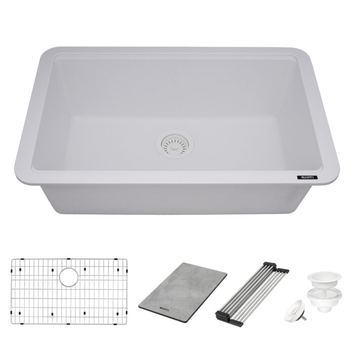 epiStage Model: RVG2310WH Ruvati 30-inch Granite Composite Quartz Workstation Arctic White Matte Undermount Kitchen Sink – RVG2310WH