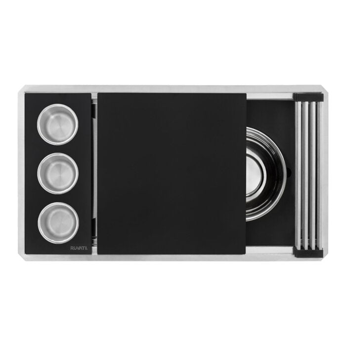 Dual-Tier Nova Model: RVH8254 Ruvati 33-inch Workstation Dual Tier Nova Double Bowl Low Divide Undermount Stainless Steel Kitchen Sink – RVH8254