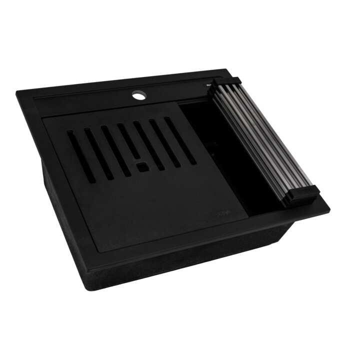 epiCube Model: RVG1622BK Ruvati 23-inch epiCube Granite Composite Quartz Workstation Matte Black Drop-in Topmount Wet Bar Prep Sink – RVG1622BK