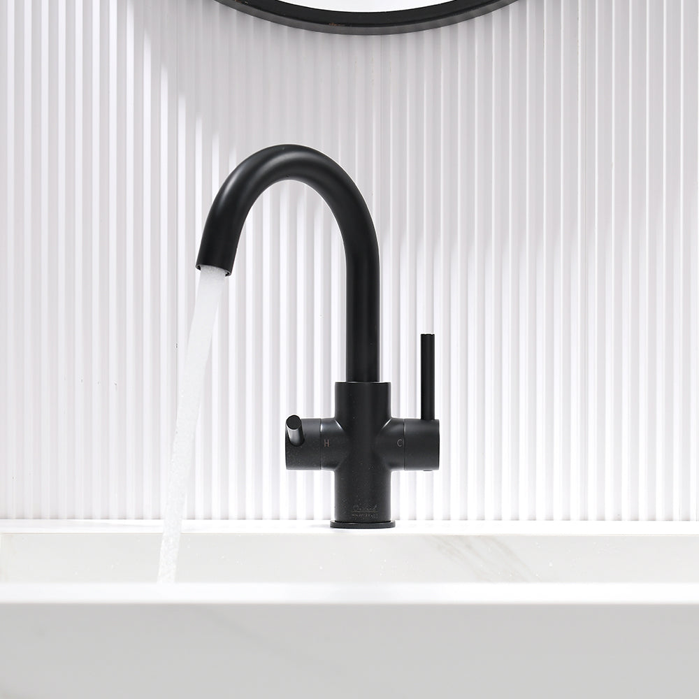 Oakland Two Handle Bathroom Sink Faucet with Pop Up Drain in Matte Black – Model # KSB1217MB