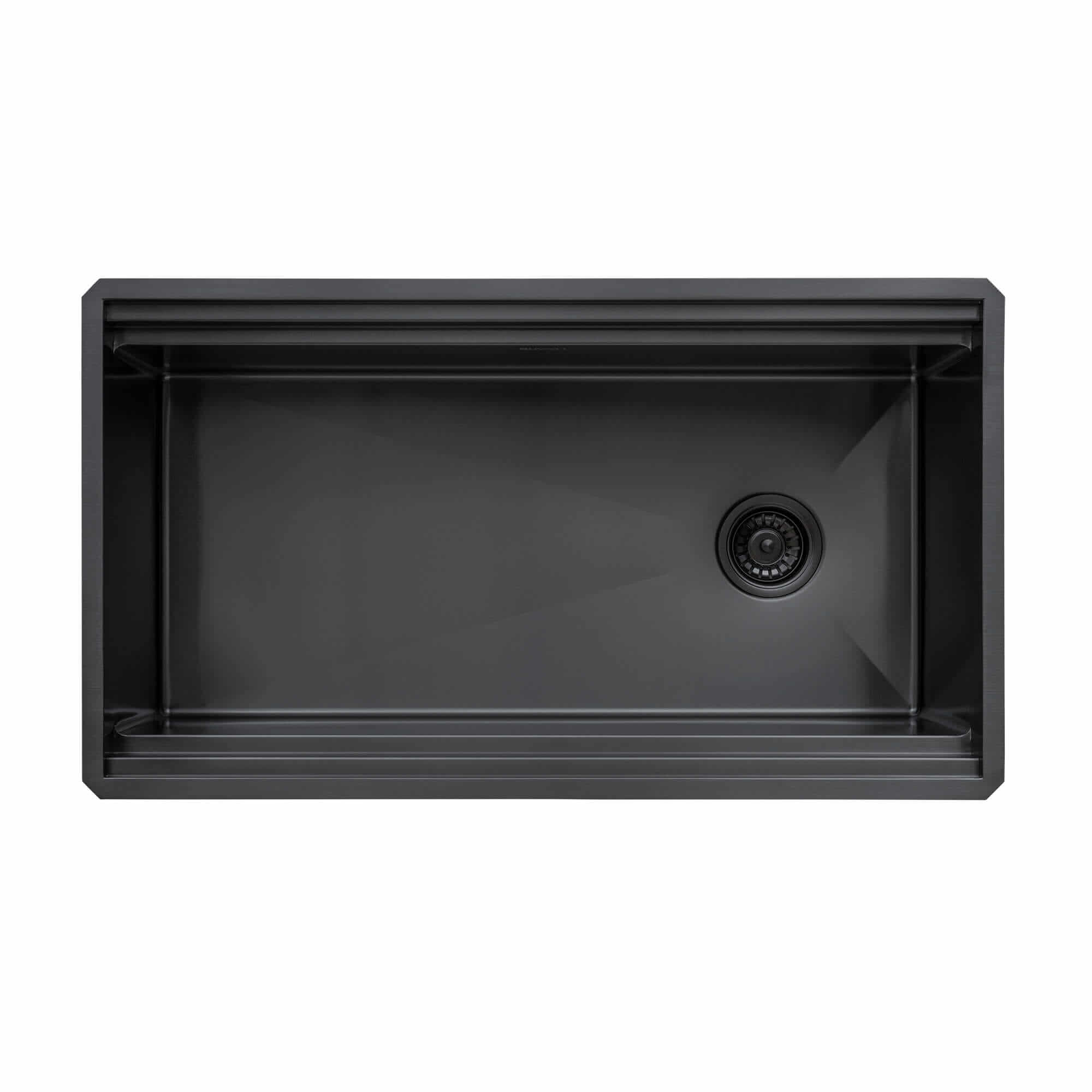 Dual-Tier Pro Ruvati 33-inch Gunmetal Black Stainless Steel Workstation Two-Tiered Ledge Kitchen Sink Undermount – Model# RVH6222BL