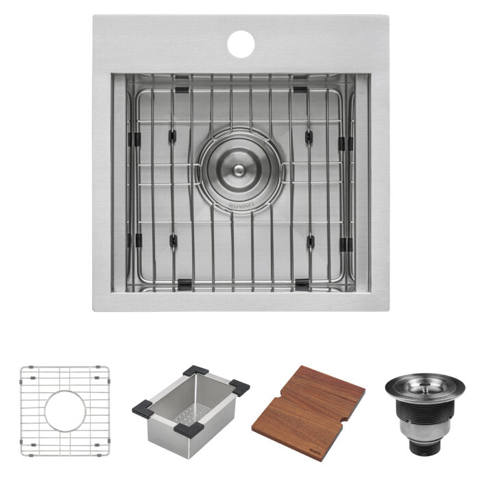 Vino Ruvati 15 x 15"Workstation Drop-in Topmount Bar Prep RV Sink 16 Gauge Stainless Steel – Model # RVH8215