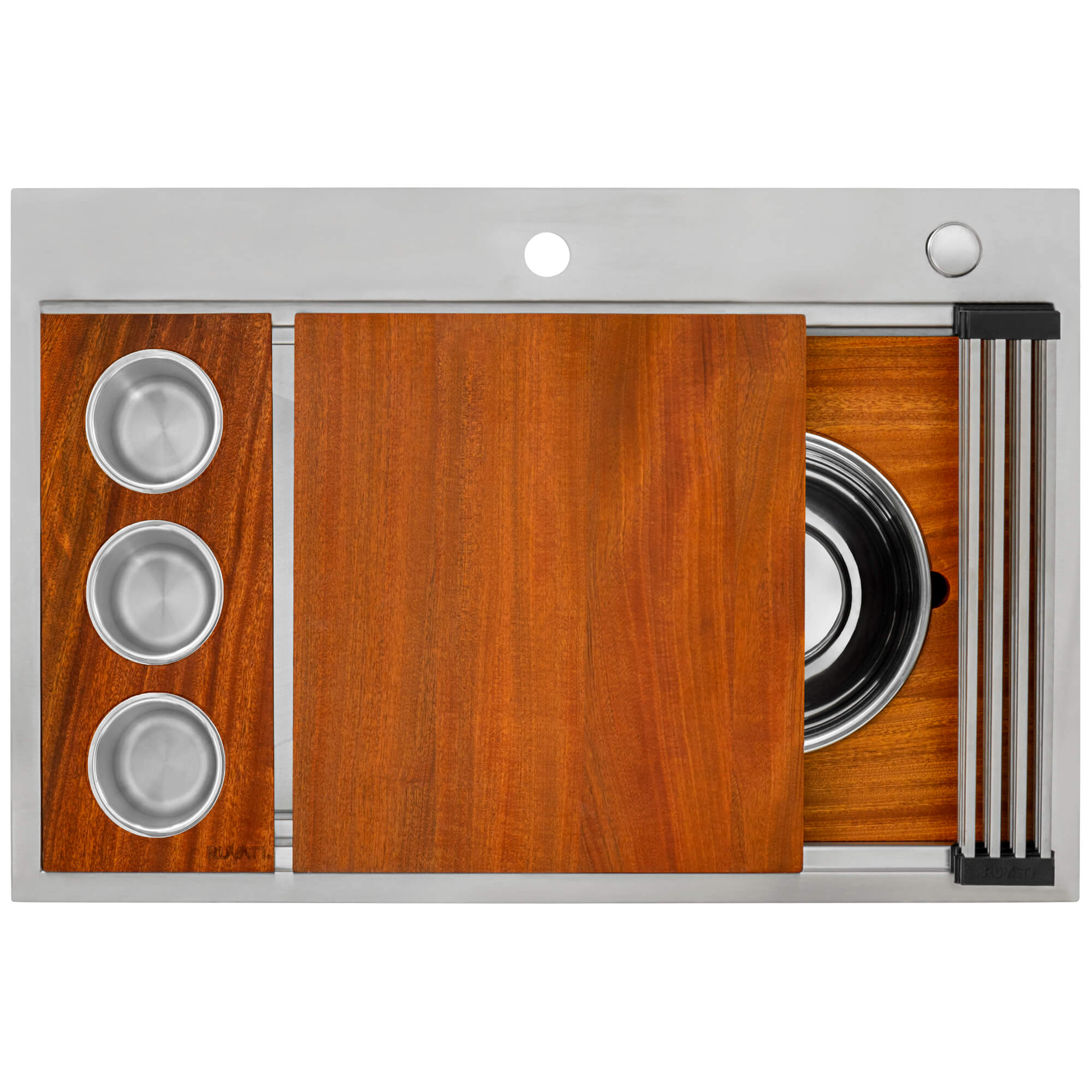 Dual Tier Model: RVH8424 Ruvati 33-inch Workstation Two-Tiered Ledge Kitchen Sink Drop-in Topmount 16 Gauge Stainless Steel – RVH8424