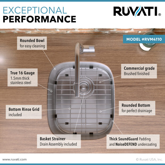Parmi Model: RVM4110 Ruvati 15 x 18 inch Undermount 16 Gauge Stainless Steel Bar Prep Sink – RVM4110