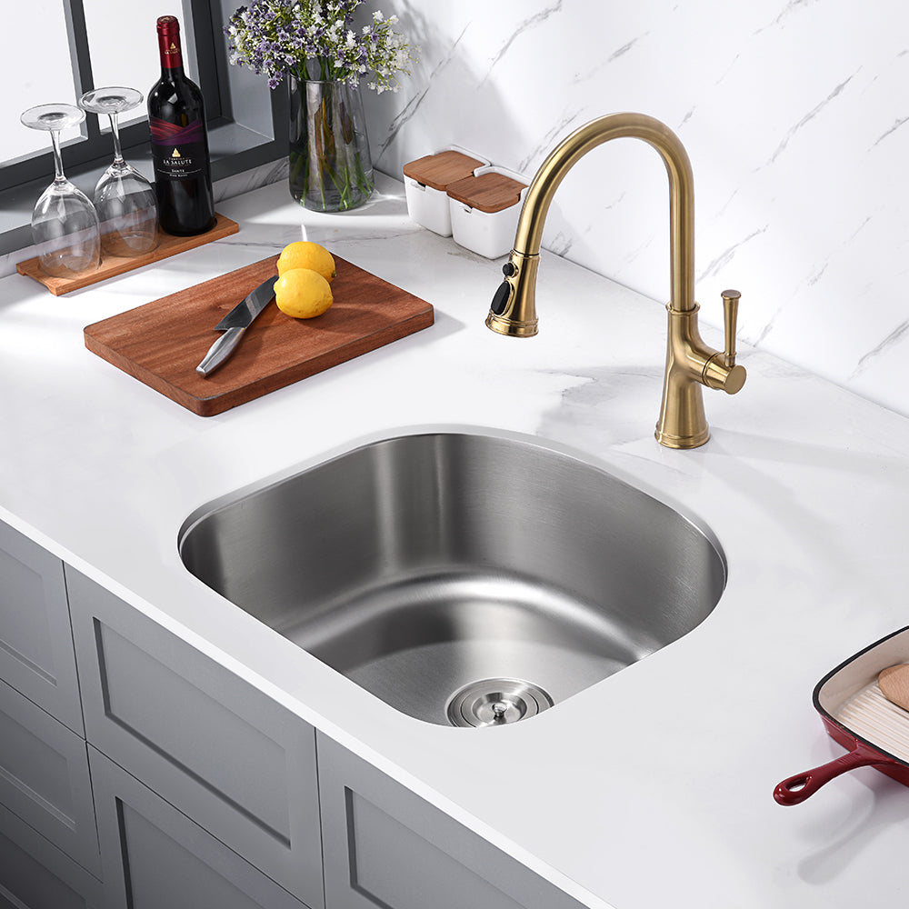 Oakland 23" D Shape Undermount Stainless Steel Single Bowl Kitchen Sink Model# KSU23219B