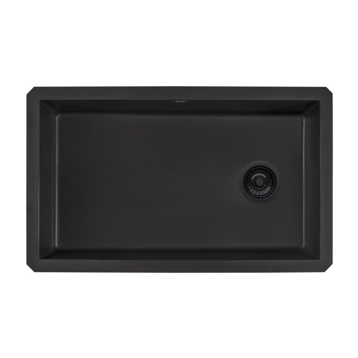 epiGranite Model: RVG2033BK Ruvati 32 x 19 inch epiGranite Undermount Granite Composite Quartz Single Bowl Kitchen Sink – Midnight Black – RVG2033BK
