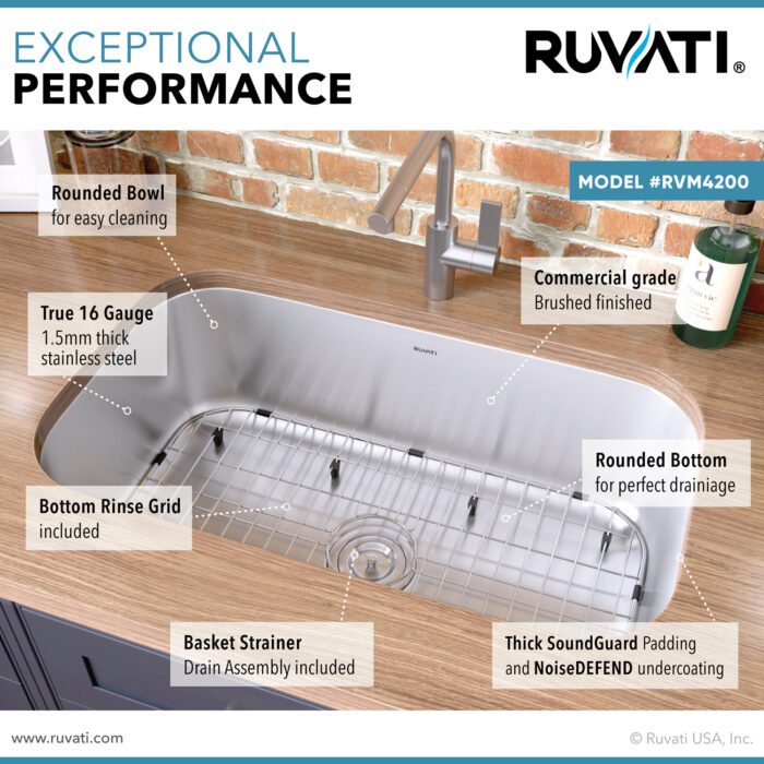 Ruvati 32-inch Undermount 16 Gauge Stainless Steel Kitchen Sink Single Bowl