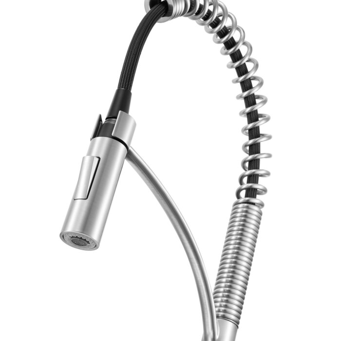 Seneca Model: RVF1236BN Ruvati Seneca Stainless Steel Single Handle Pull Down Kitchen Faucet Modern Sharp Style with Pre-Rinse Sprayer – RVF1236BN