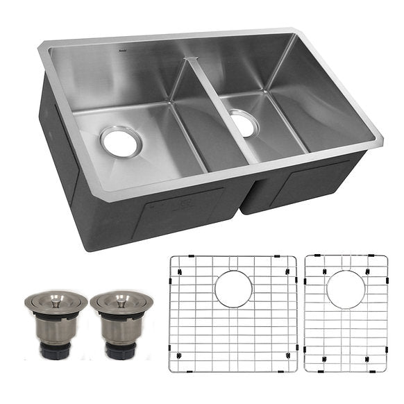Nantucket Sinks - 32" Pro Series 60/40 Stainless Steel Undermount Double Bowl Kitchen Sink Model# SR3219-OS-16