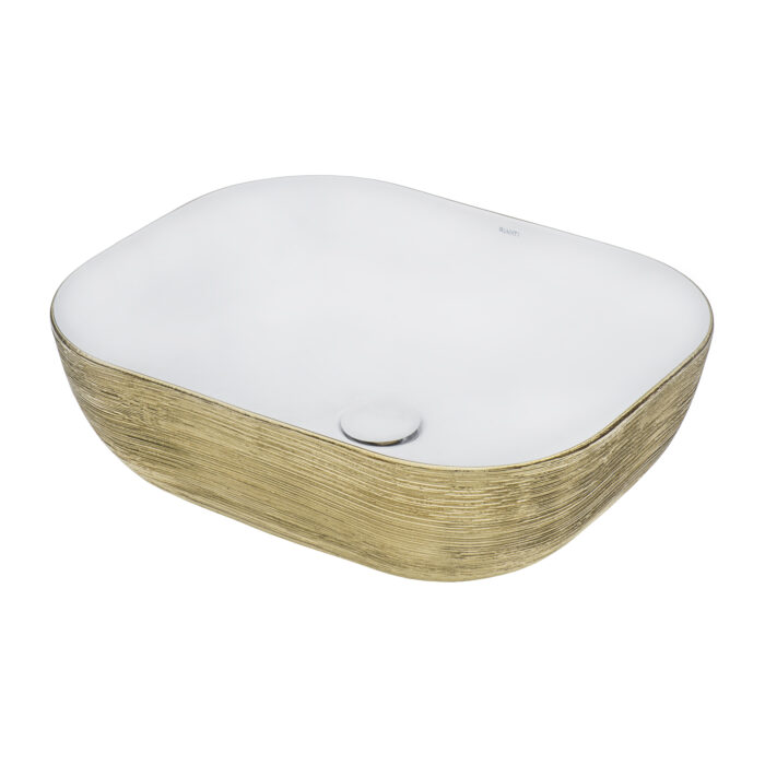Pietra Ruvati 20" x 16" Bathroom Vessel Sink Gold Decorative Art Above Vanity Counter White Ceramic – Model# RVB2016WG