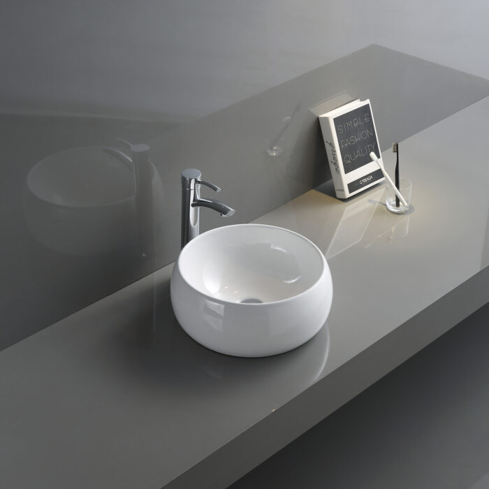 Vista Ruvati 16" Bathroom Vessel Sink Round White Above Counter Circular Porcelain Ceramic – Model# RVB0316