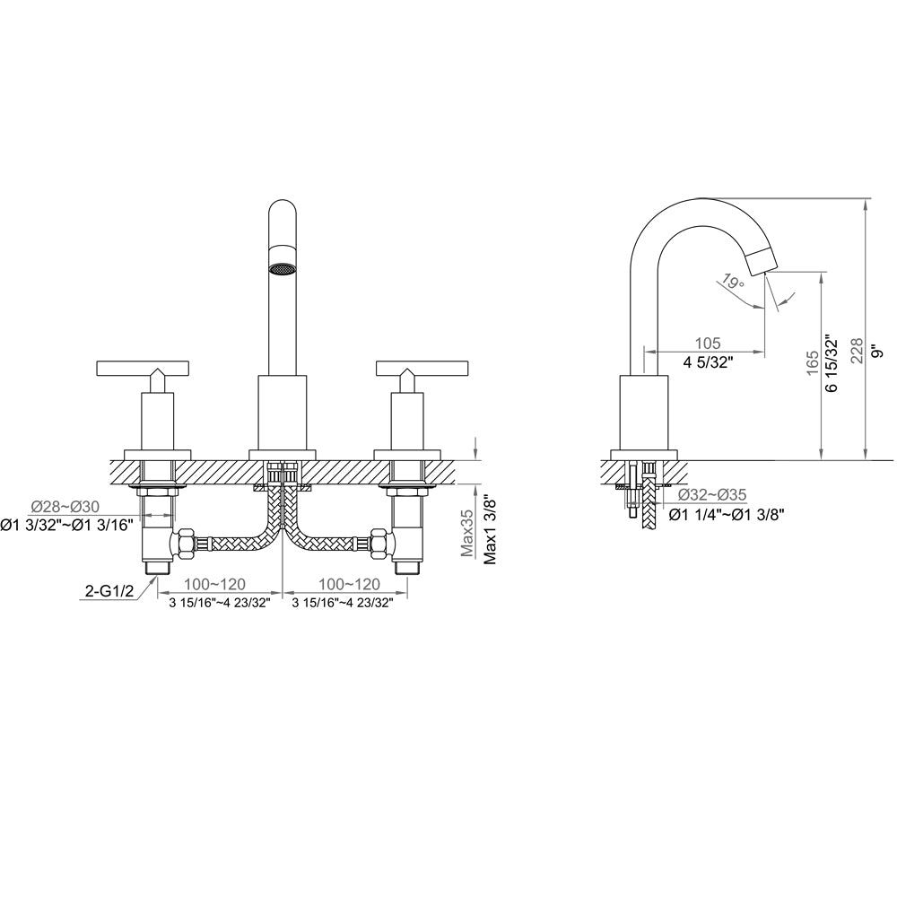Dawn 8" Widespread Lavatory Faucet with Two Lever Handles In Brushed Nickel Model# AB16 1513BN