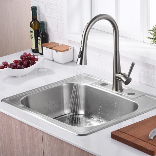 Oakland 25″x22″x9″ Drop-In Top Mount Stainless Steel Single Bowl Kitchen Sink 18 Gauge 3 Hole Model# KST25229T-3
