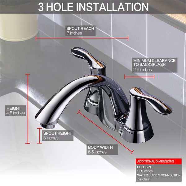 4″ Center Set Two Handles Bathroom Sink Faucet with Pop Up Drain in Chrome Model# KSB4232C