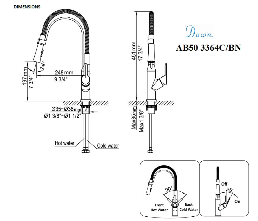 Dawn Single-Lever Pull-Out Spray Kitchen Faucet In Chrome Model# AB50 3364C