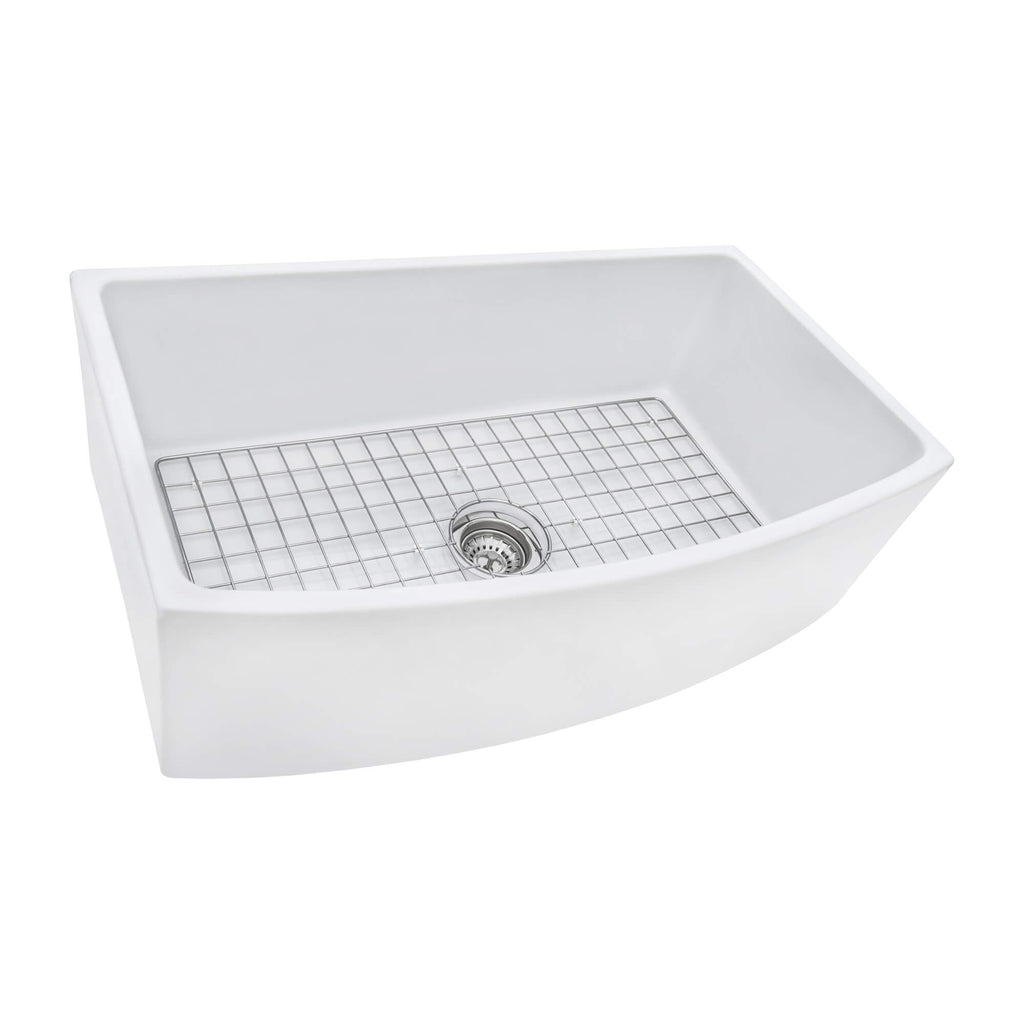Fiamma Model: RVL2398WH Ruvati 33 inch Fireclay White Farmhouse Kitchen Sink Bow Front Curved Apron Single Bowl – RVL2398WH
