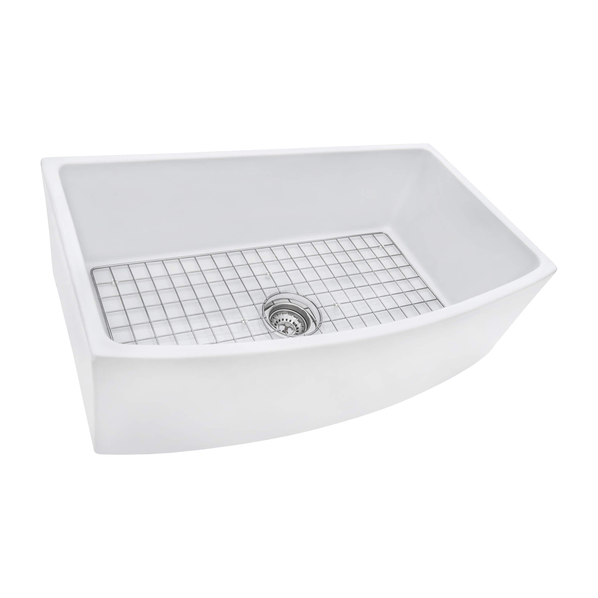 Fiamma Model: RVL2398WH Ruvati 33 inch Fireclay White Farmhouse Kitchen Sink Bow Front Curved Apron Single Bowl – RVL2398WH