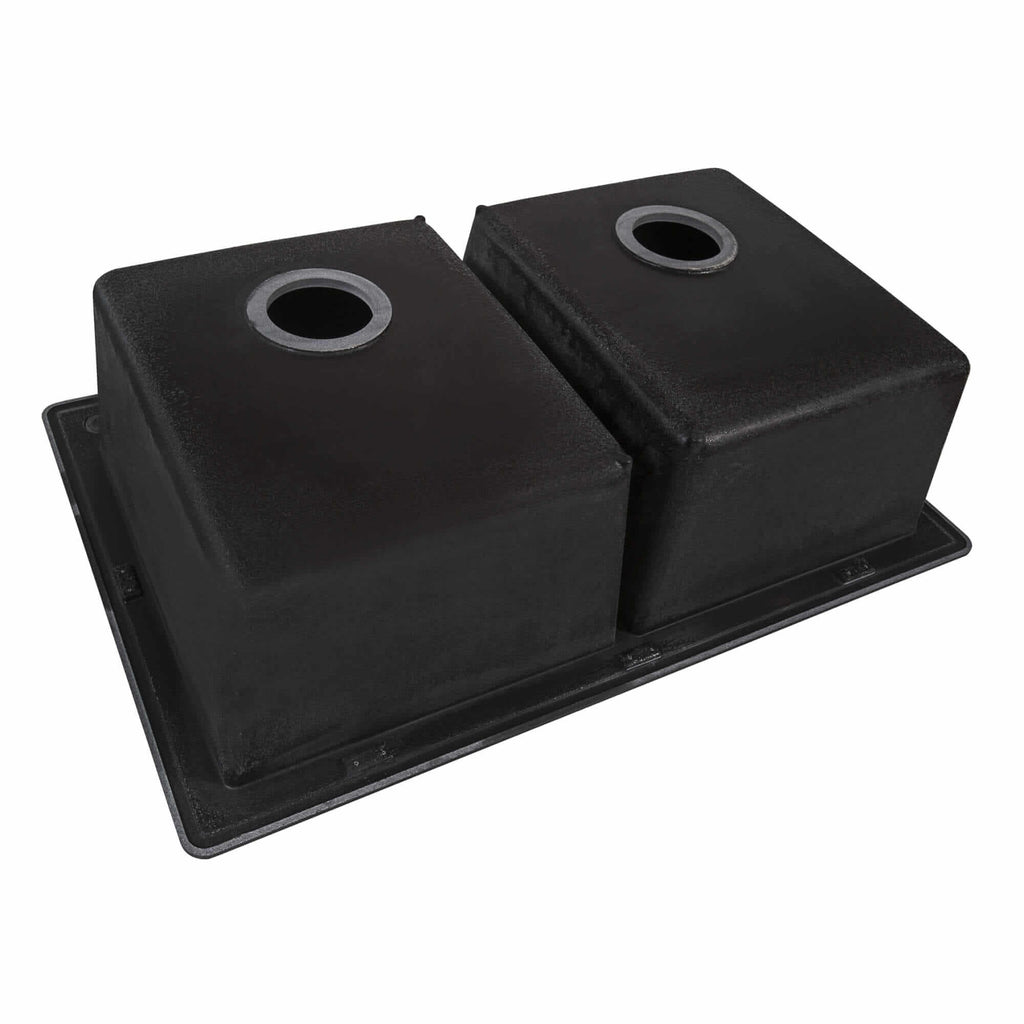 epiGranite Model: RVG2388BK Ruvati 32 x 19 inch Granite Composite Quartz Undermount Double Bowl Kitchen Sink – Midnight Black – RVG2388BK