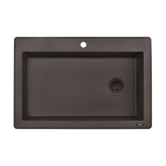 epiGranite Model: RVG1033ES Ruvati 33 x 22 inch epiGranite Drop-in Topmount Granite Composite Quartz Single Bowl Kitchen Sink – Espresso Brown – RVG1033ES