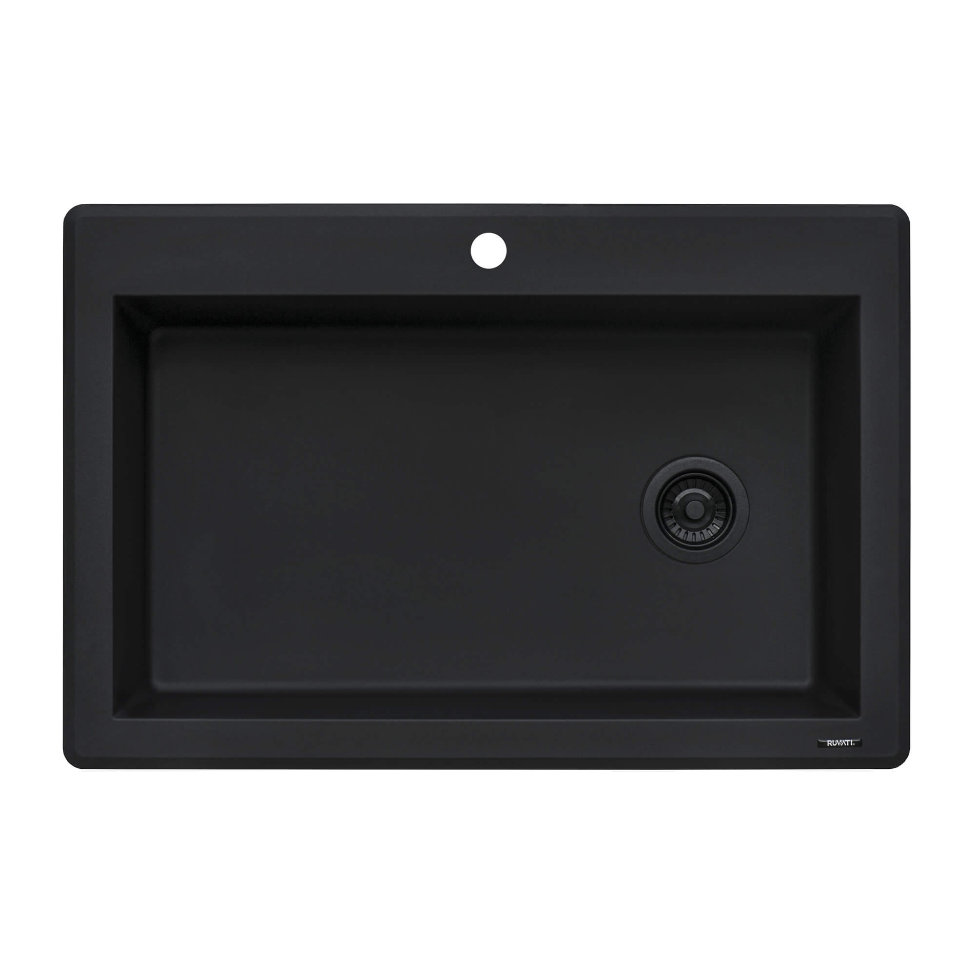 epiGranite Model: RVG1033BK Ruvati 33 x 22 inch epiGranite Drop-in Topmount Granite Composite Quartz Single Bowl Kitchen Sink – Midnight Black – RVG1033BK