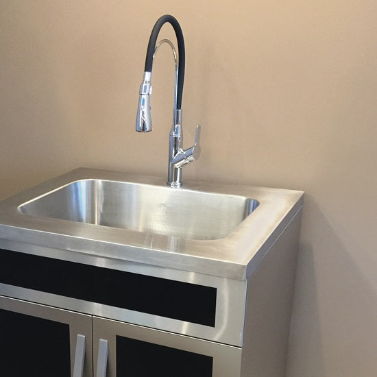 Dawn Single-Lever Pull-Out Spray Kitchen Faucet with Black Rubber Hose In Chrome Model# AB50 3729C