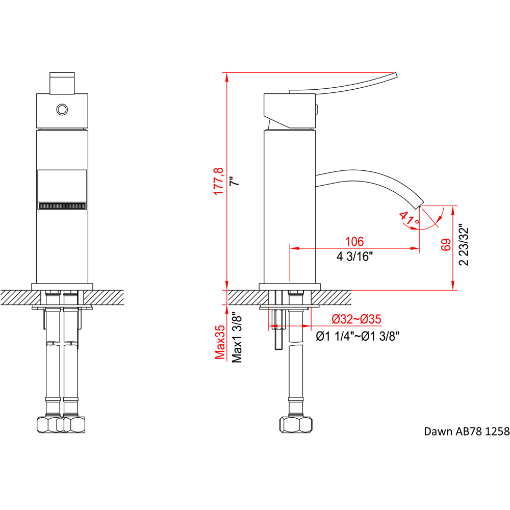 Dawn Single Lever Lavatory Faucet With Sheetflow Spout In Chrome Finish Model# AB78 1258C