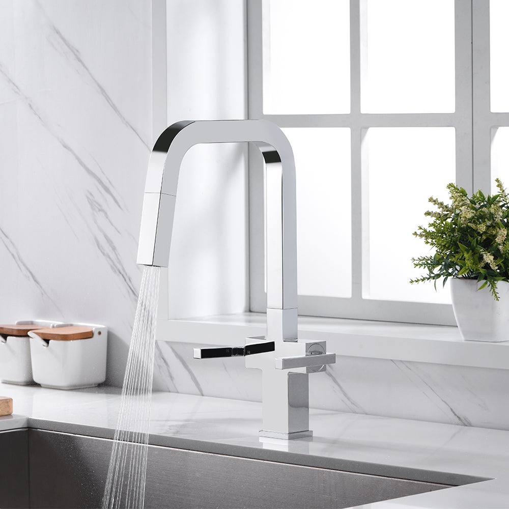 Two Handles 1 Hole High-Arc Kitchen Faucet in Chrome Model# KSK1219C