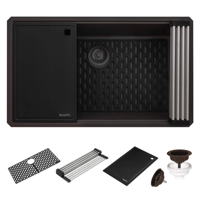 epiStage Model: RVG2306ES Ruvati 33-inch Granite Composite Quartz Undermount Workstation Kitchen Sink Espresso – RVG2306ES