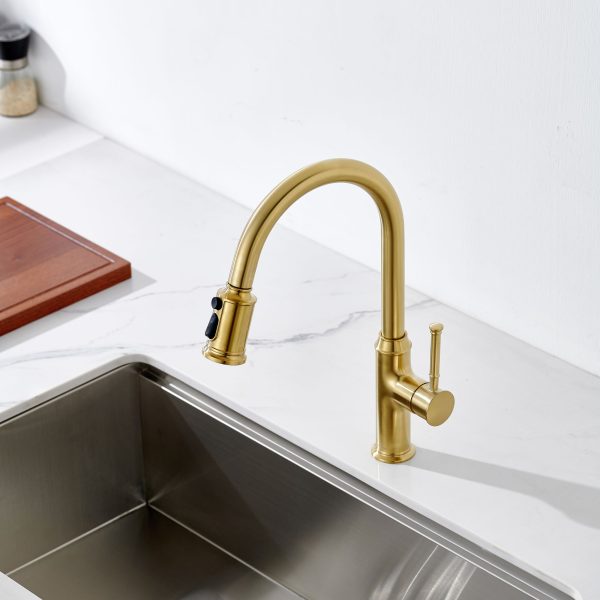 Single Handle Pull-Down 1 Hole Kitchen Faucet in Satin Gold Model# KSK1124SG