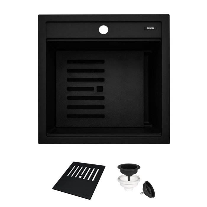 epiCube Model: RVG1620BK Ruvati 20-inch epiCube Granite Composite Quartz Workstation Matte Black Drop-in Topmount Wet Bar Prep Sink – RVG1620BK