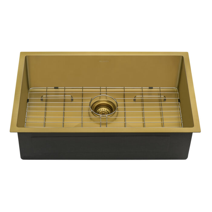 Terraza Ruvati 27" Undermount Satin Matte Gold Stainless Steel Kitchen Sink 16 Gauge Single Bowl – Model# RVH6127GG