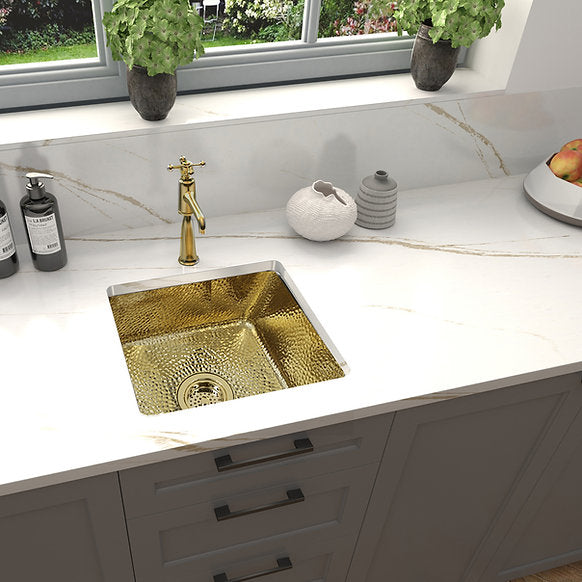 Nantucket Sink Hammered Brass Square Undermount Bar Sink Model# SQRB-7