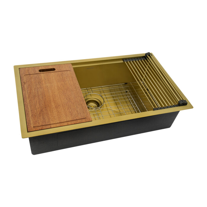 Giana Ruvati 33" Matte Gold Workstation Undermount Kitchen Sink Single Bowl – Model# RVH6533GG