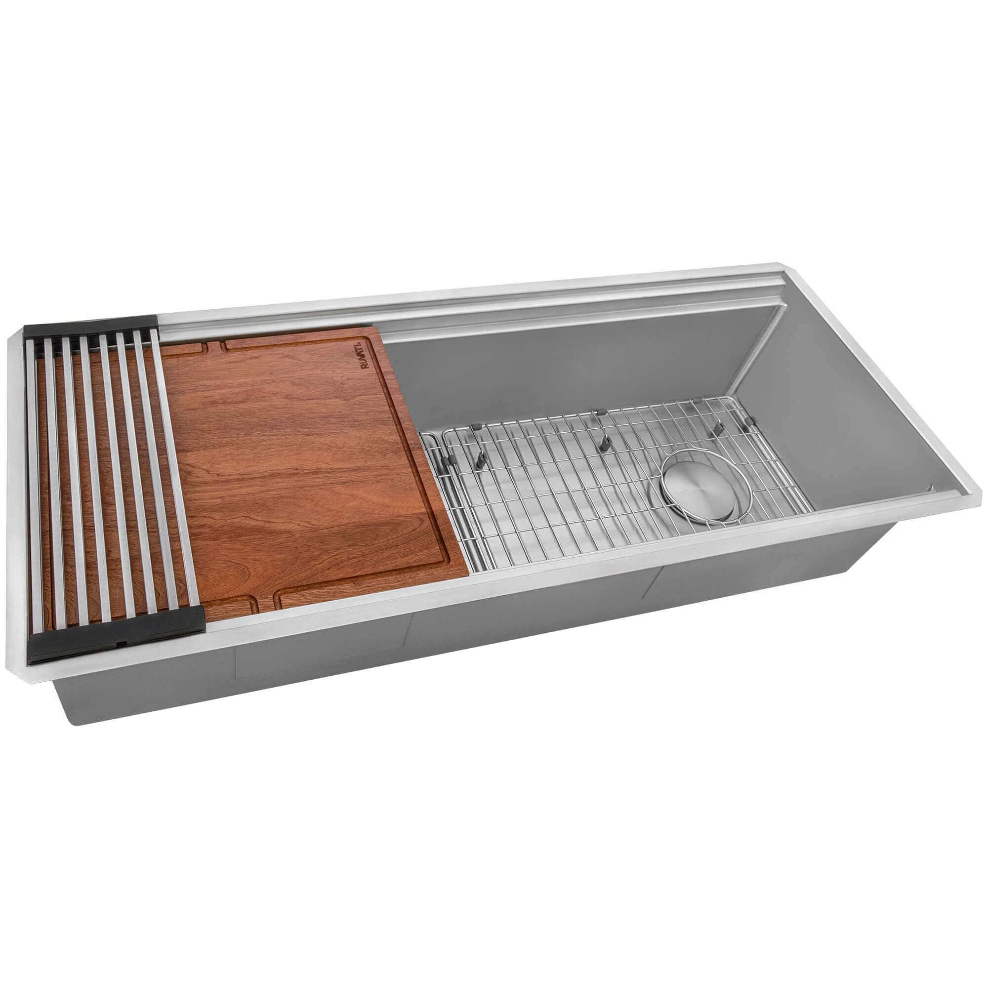 Dual-Tier Pro Ruvati 45-inch Workstation Two-Tiered Ledge Kitchen Sink Undermount 16 Gauge Stainless Steel – Model# RVH6333ST
