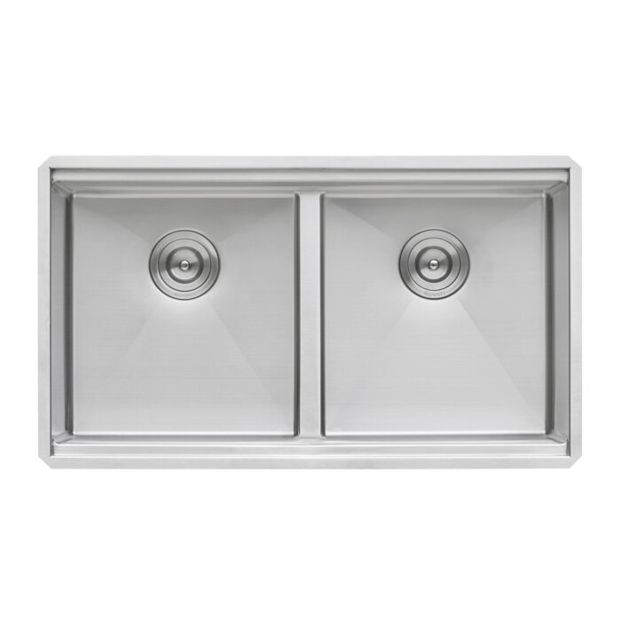 Roma Pro Ruvati 33-inch Workstation Ledge Rounded Corners 50/50 Double Bowl Undermount Kitchen Sink – Model # RVH8351