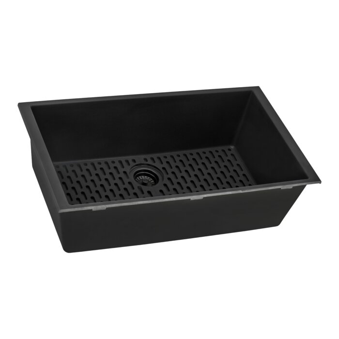 epiGranite Model: RVG2027BK Ruvati 27 x 18 inch Granite Composite Quartz Undermount Single Bowl Kitchen Sink – Midnight Black – RVG2027BK