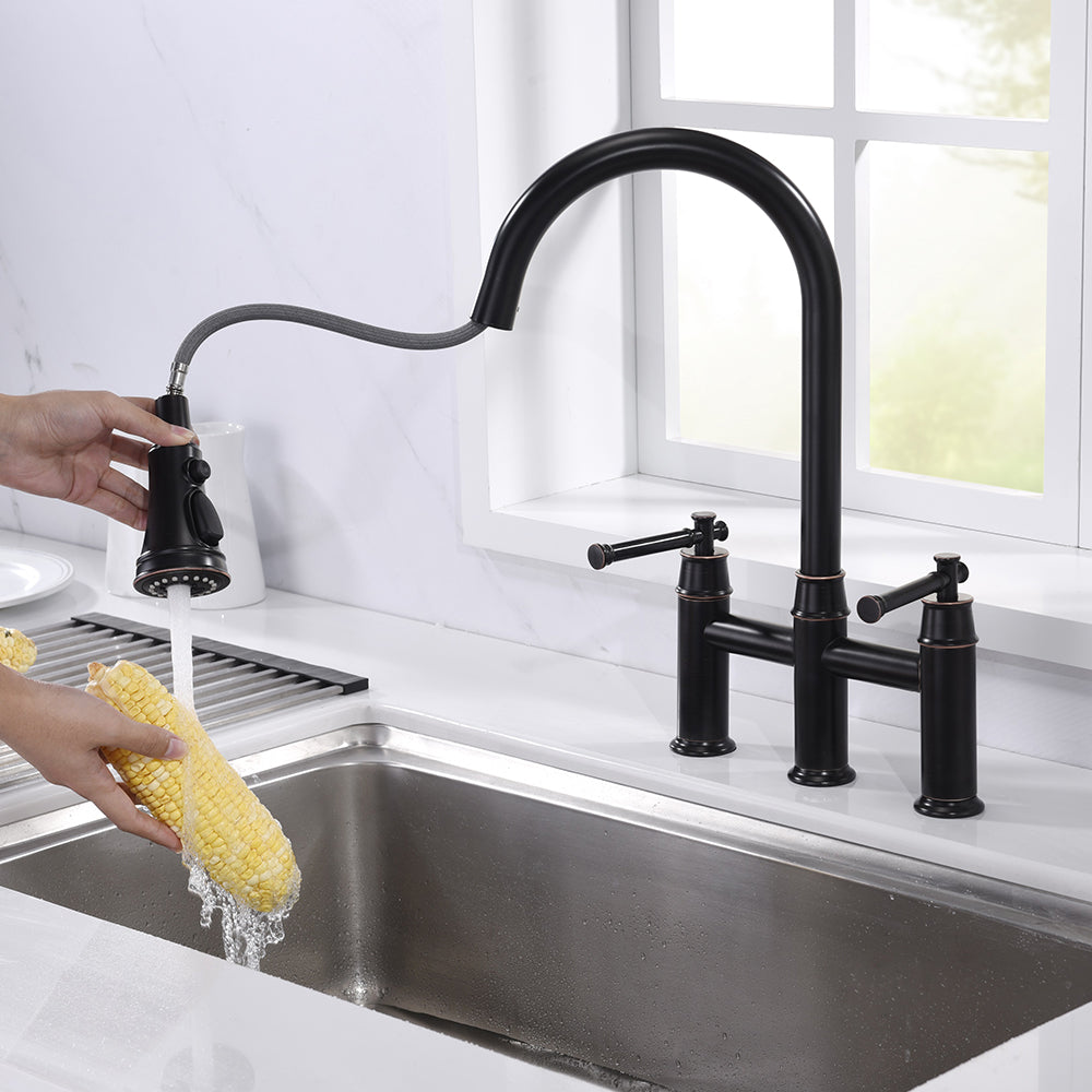 8” Double Handle 3 Hole Kitchen Faucet in Oil Rubbed Bronze – Model# KSK8239RB