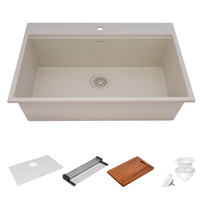 epiRock Model: RVG1325WB Ruvati 33-inch epiRock Workstation Warm White Topmount Kitchen Sink – RVG1325WB
